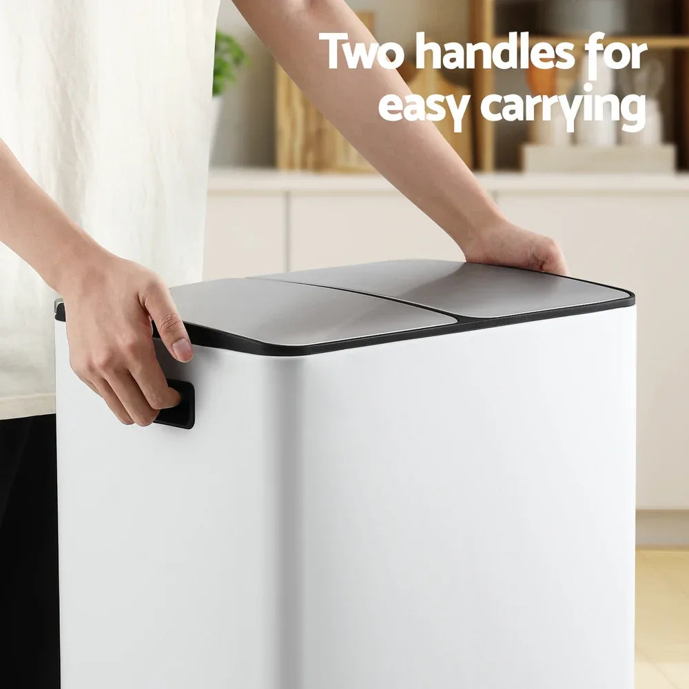 Cefito Pedal Bins Rubbish Bin Dual Compartment Waste Recycle Dustbins 60L White - Mekamart Australia