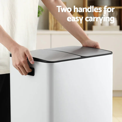 Cefito Pedal Bins Rubbish Bin Dual Compartment Waste Recycle Dustbins 60L White - Mekamart Australia
