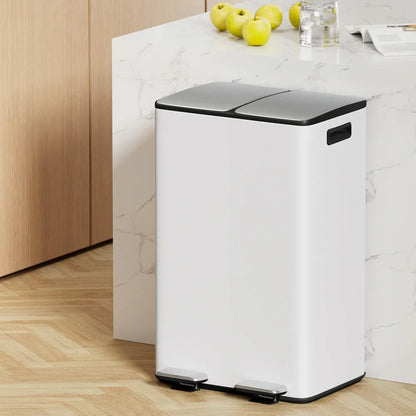 Cefito Pedal Bins Rubbish Bin Dual Compartment Waste Recycle Dustbins 60L White - Mekamart Australia