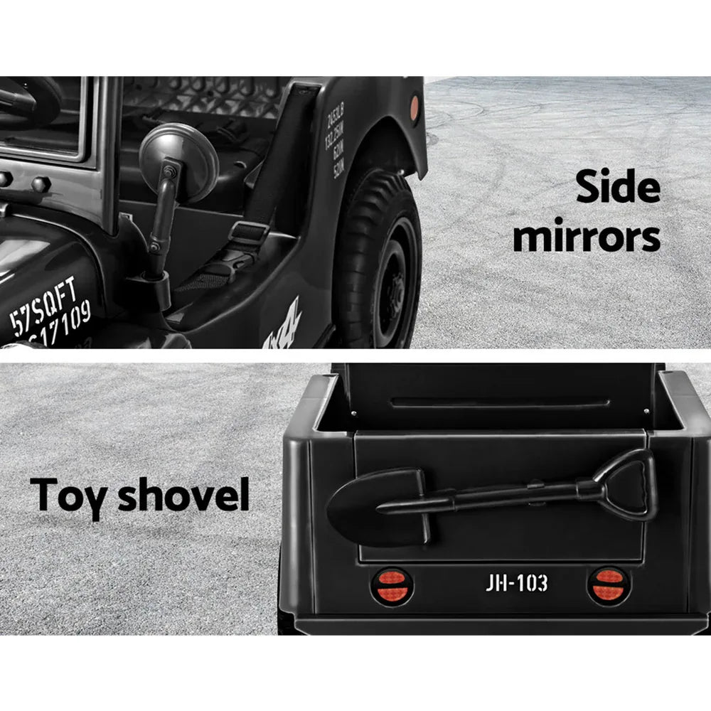 Rigo Kids Electric Ride On Car Jeep Military Off Road Toy Cars Remote 12V Black - Mekamart Australia
