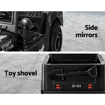 Rigo Kids Electric Ride On Car Jeep Military Off Road Toy Cars Remote 12V Black - Mekamart Australia
