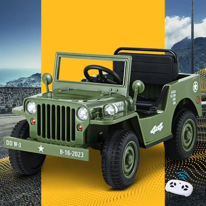 Rigo Kids Electric Ride On Car Jeep Military Off Road Toy Cars Remote 12V Olive - Mekamart Australia