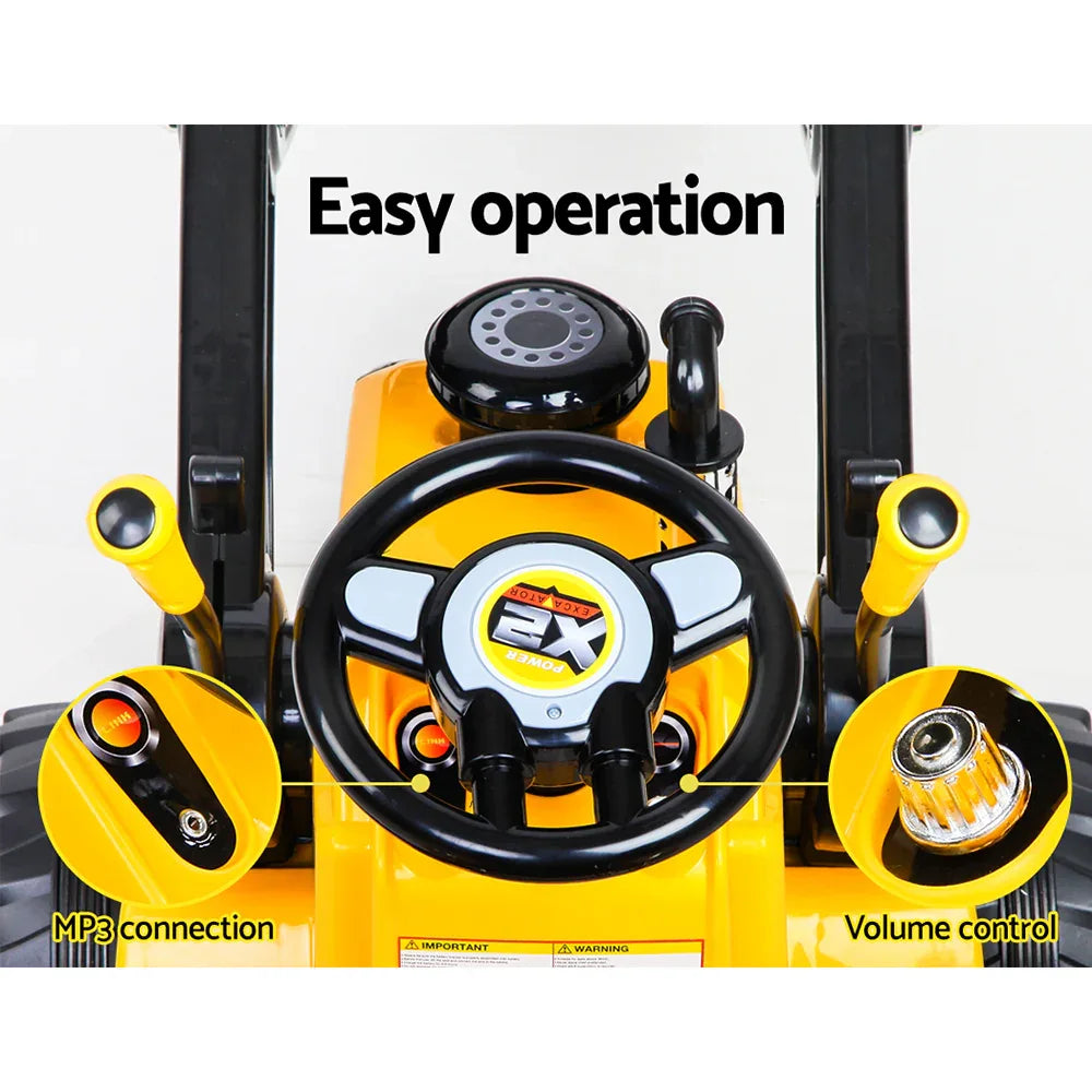 Rigo Kids Electric Ride On Car Bulldozer Digger Loader Remote 6V Yellow - Mekamart Australia