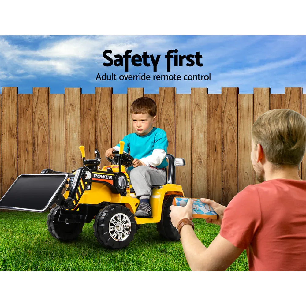 Rigo Kids Electric Ride On Car Bulldozer Digger Loader Remote 6V Yellow - Mekamart Australia