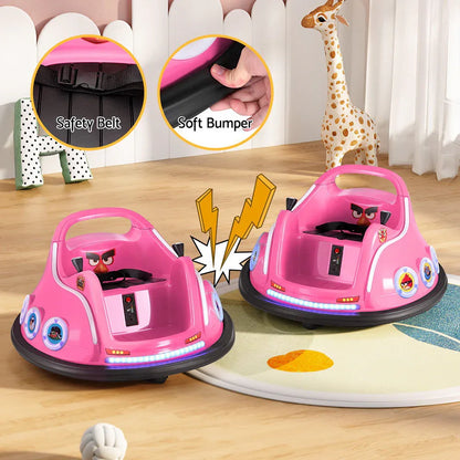 Kids Ride On Car Bumper Electric Ride On Cars Light Remote Angry Birds Sticker Pink - Mekamart Australia
