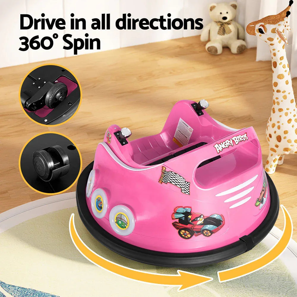 Kids Ride On Car Bumper Electric Ride On Cars Light Remote Angry Birds Sticker Pink - Mekamart Australia