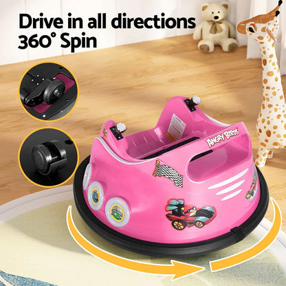 Kids Ride On Car Bumper Electric Ride On Cars Light Remote Angry Birds Sticker Pink - Mekamart Australia