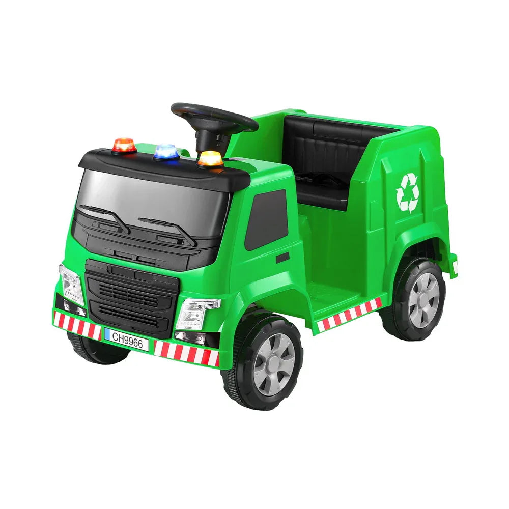 Rigo Kids Ride On Car Garbage Truck Police Light 12V Electric Toys Cars Green - Mekamart Australia