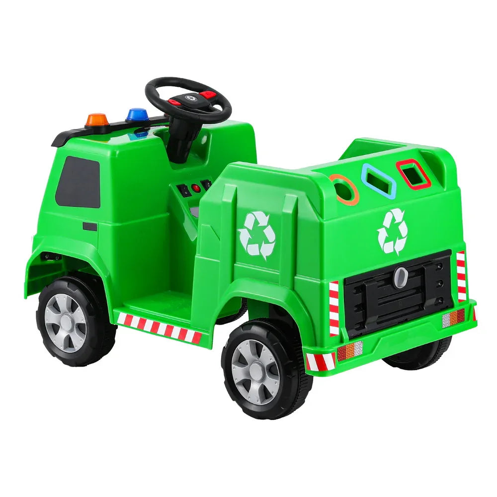 Rigo Kids Ride On Car Garbage Truck Police Light 12V Electric Toys Cars Green - Mekamart Australia