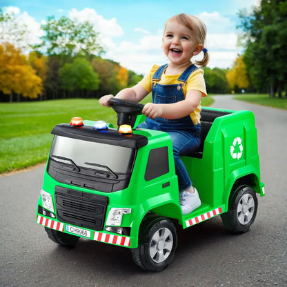 Rigo Kids Ride On Car Garbage Truck Police Light 12V Electric Toys Cars Green - Mekamart Australia