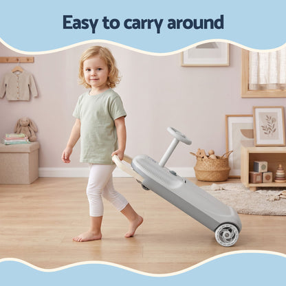 Rigo Ride on Car with Mop Storage Space Kids Clean Car 12V 86cm Grey
