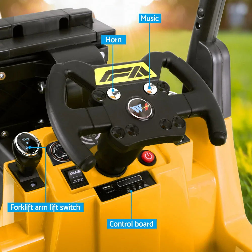Rigo Kids Electric Ride On Car Forklift Loader Toys Cars Horn Remote 12V Yellow - Mekamart Australia