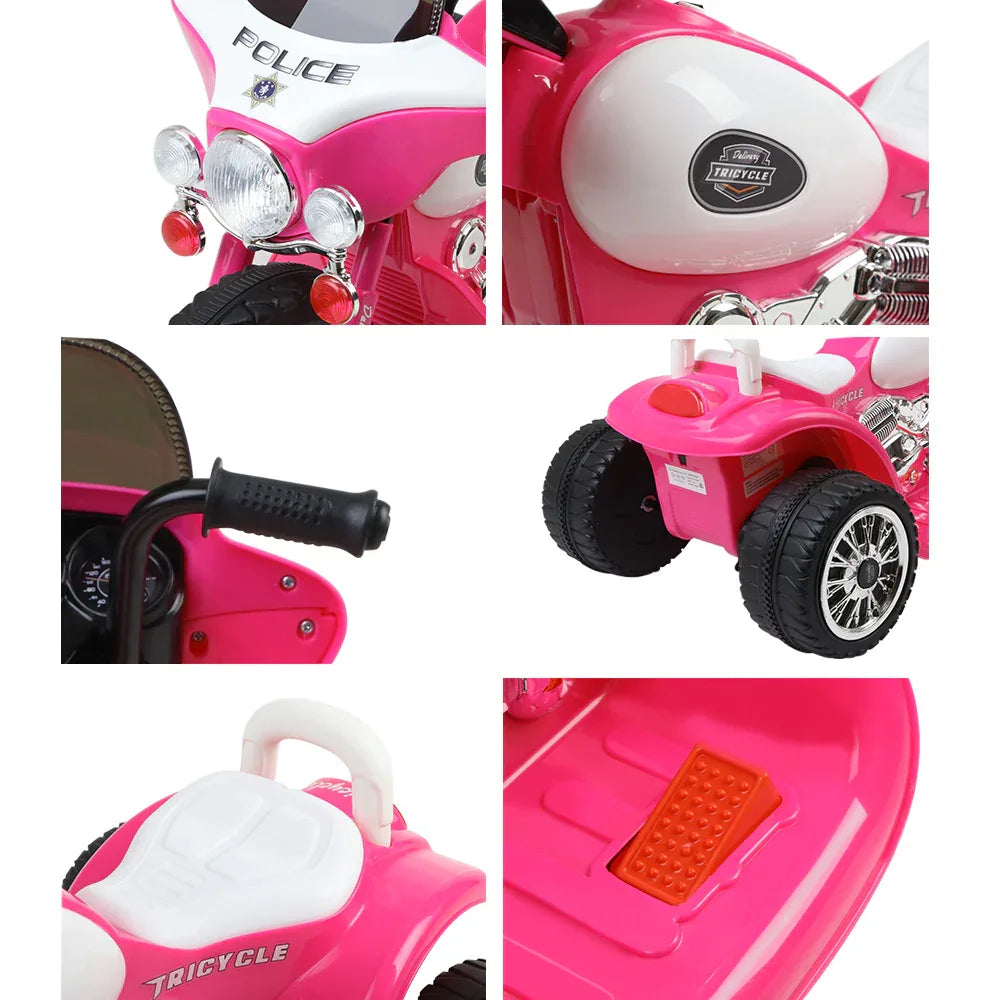 Rigo Kids Electric Ride On Patrol Police Car Harley-Inspired 6V Pink - Mekamart Australia