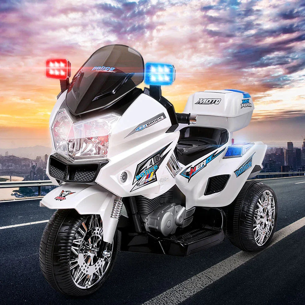 Rigo Kids Electric Ride On Patrol Police Car BMW-Inspired S1K 6V Battery White - Mekamart Australia