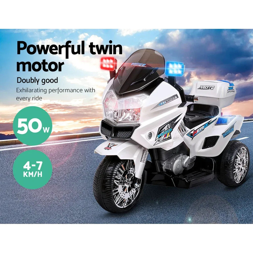 Rigo Kids Electric Ride On Patrol Police Car BMW-Inspired S1K 6V Battery White - Mekamart Australia