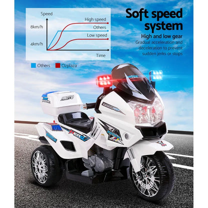 Rigo Kids Electric Ride On Patrol Police Car BMW-Inspired S1K 6V Battery White - Mekamart Australia