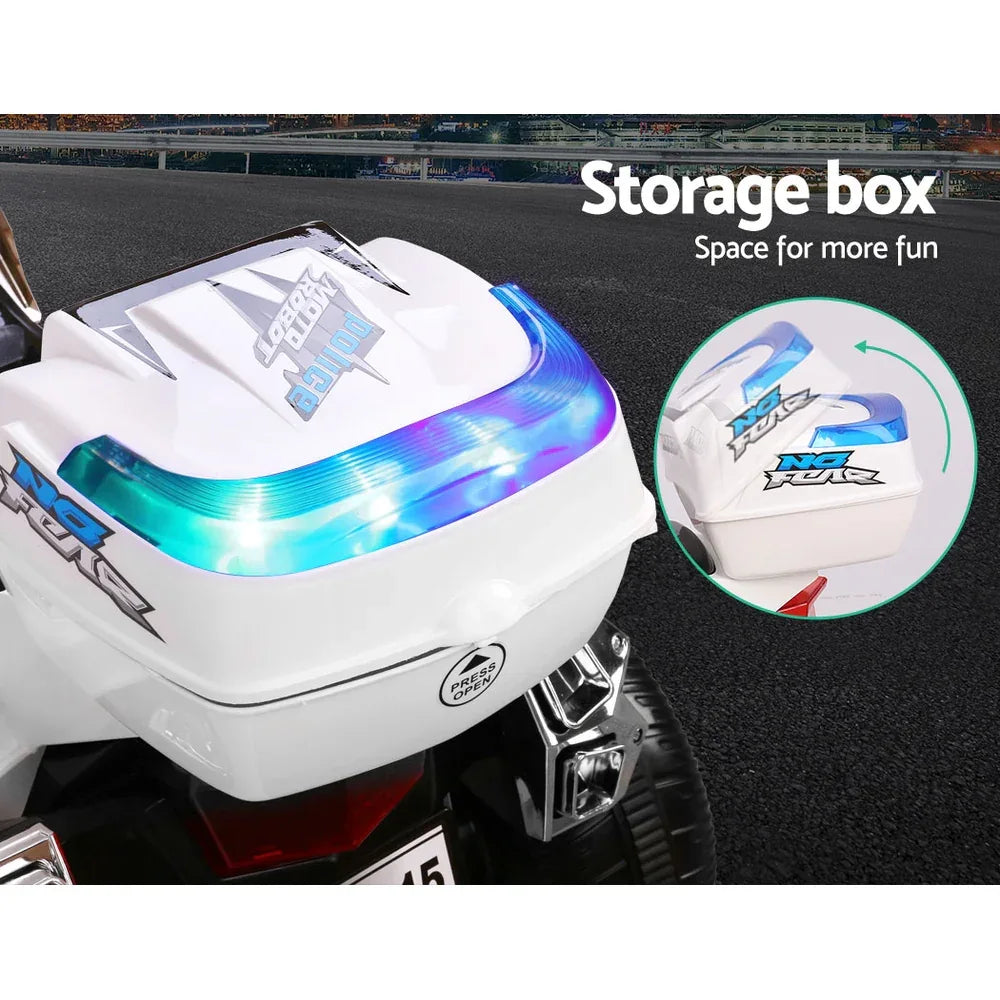 Rigo Kids Electric Ride On Patrol Police Car BMW-Inspired S1K 6V Battery White - Mekamart Australia