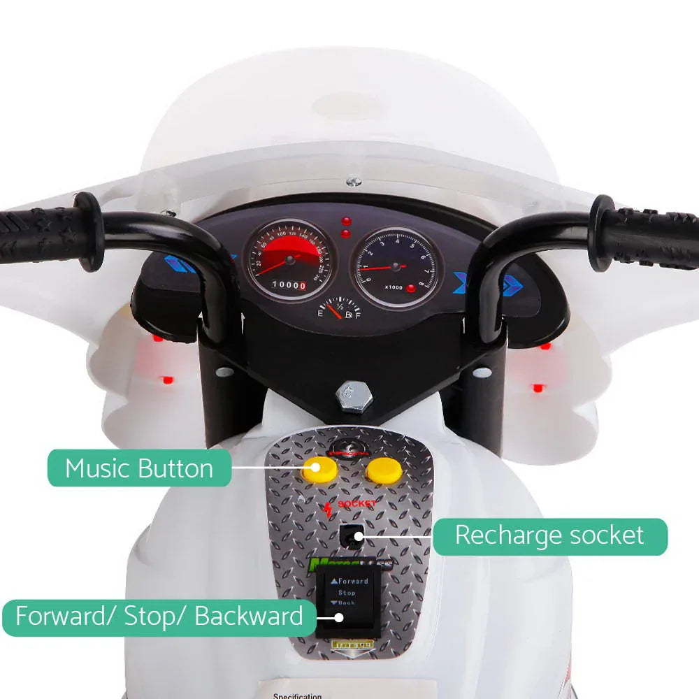 Rigo Kids Electric Ride On Police Motorcycle Motorbike 6V Battery White - Mekamart Australia