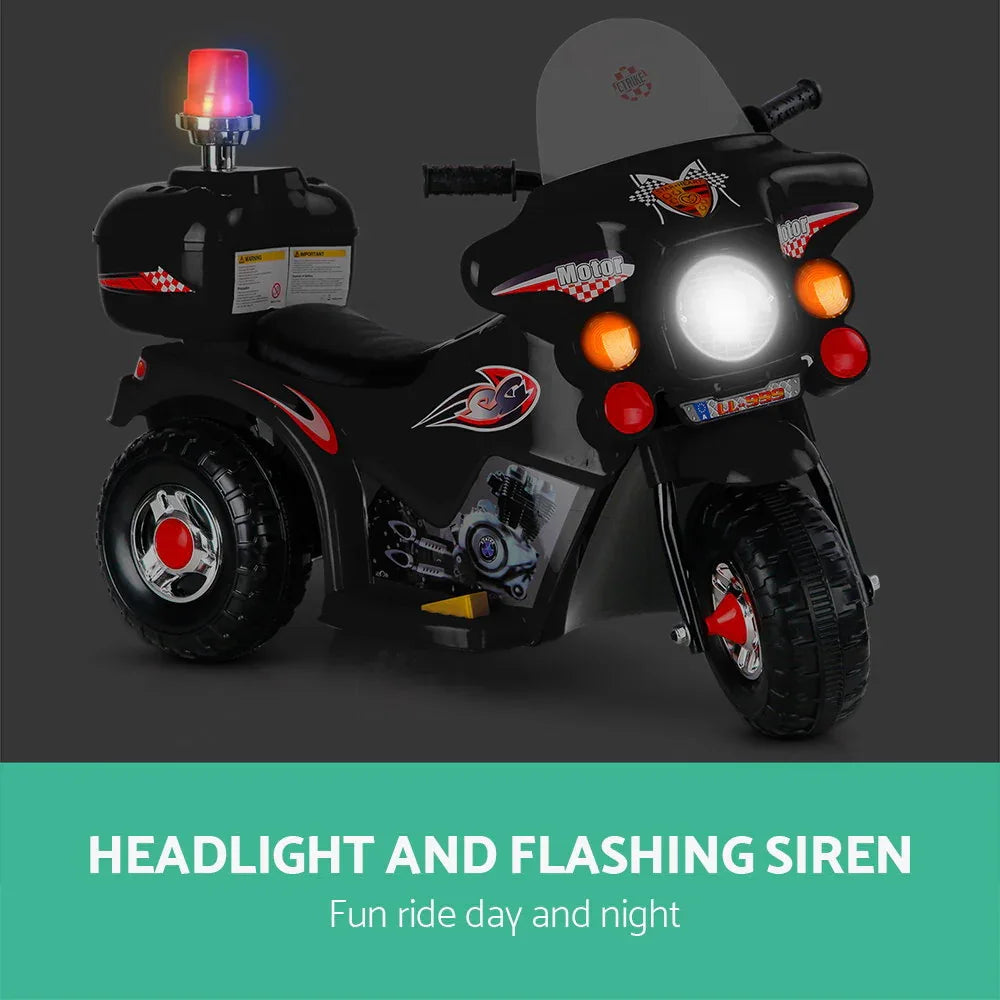 Rigo Kids Electric Ride On Police Motorcycle Motorbike 6V Battery Black - Mekamart Australia