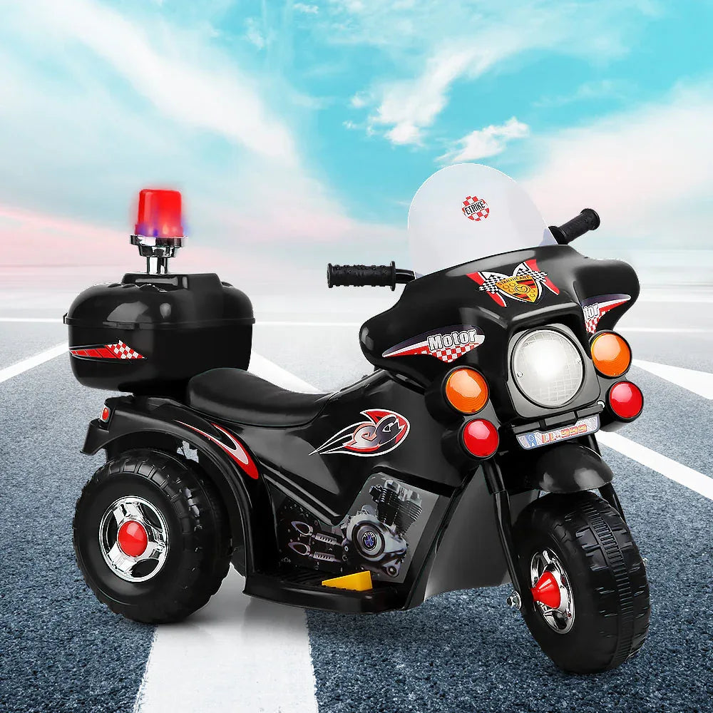 Rigo Kids Electric Ride On Police Motorcycle Motorbike 6V Battery Black - Mekamart Australia