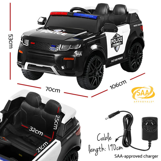 Electric Ride On Car Rigo Kids Patrol Police Ride On Cars Horn Music Remote Black - Mekamart Australia