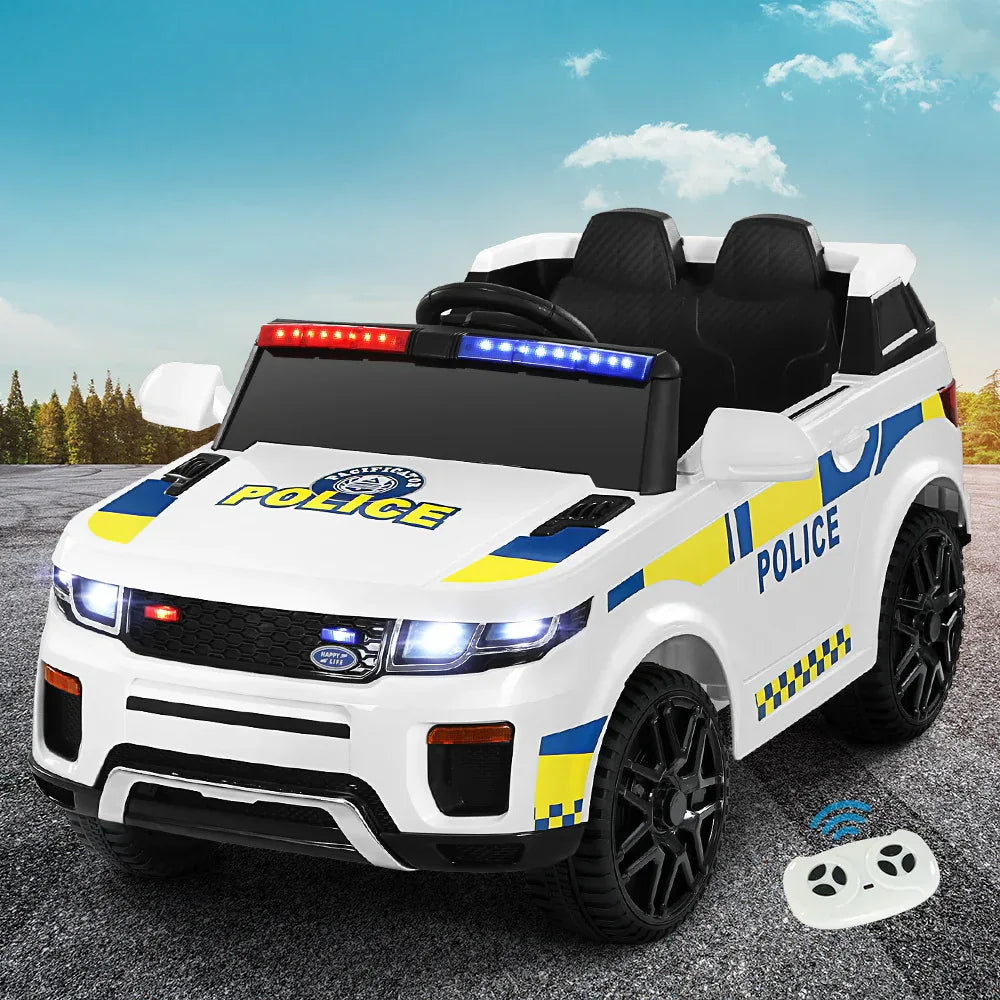 Rigo Kids Electric Ride On Patrol Police Car Horn Music Remote White - Mekamart Australia