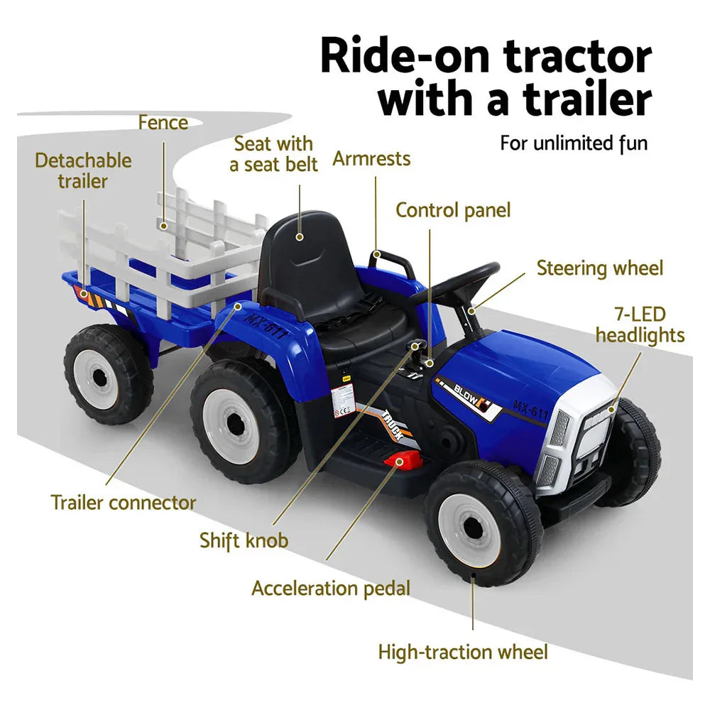 Rigo Kids Electric Ride On Car Tractor Toy Cars 12V Blue - Mekamart Australia