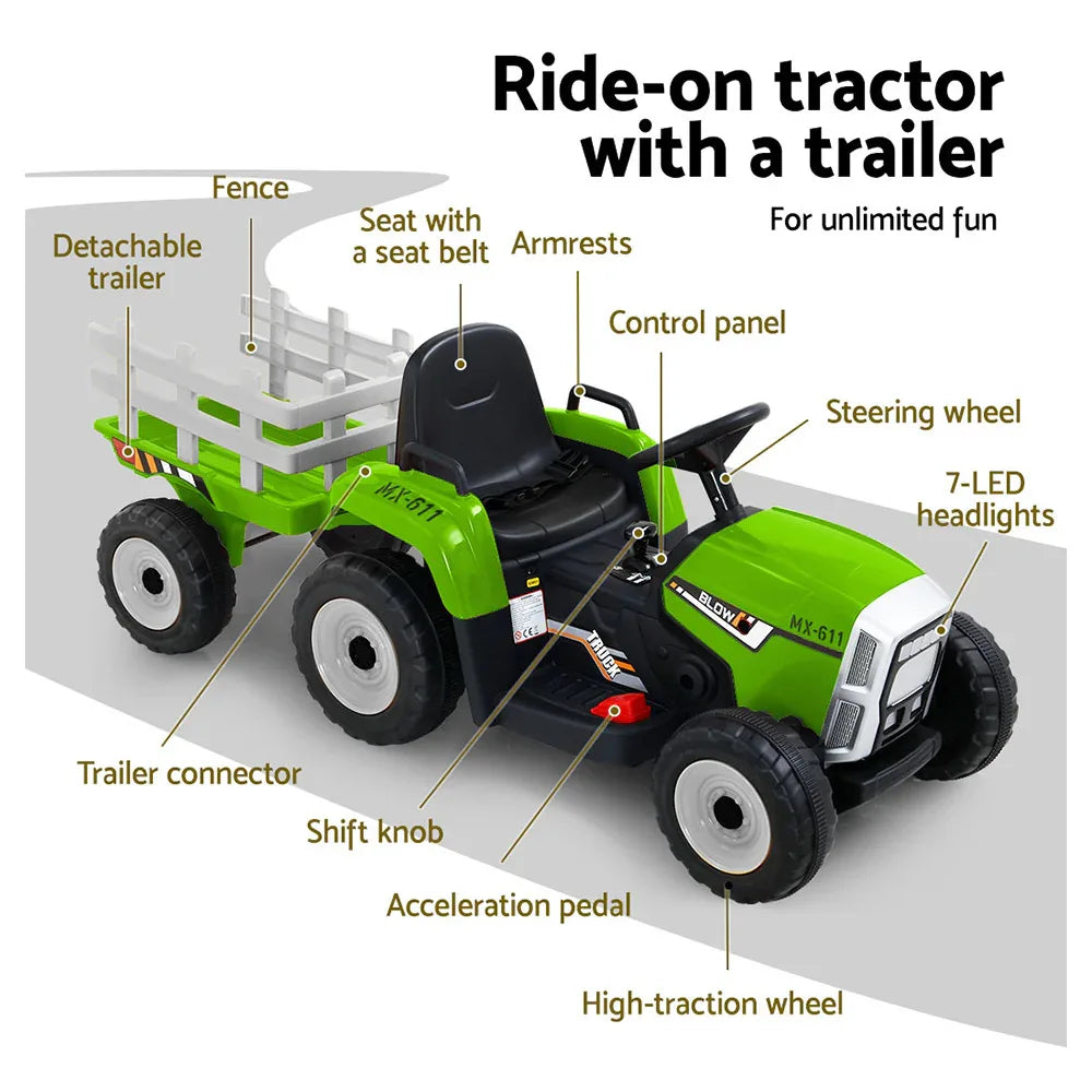 Electric Ride On Car Rigo Kids Ride On Cars Tractor Toy 12V Green - Mekamart Australia