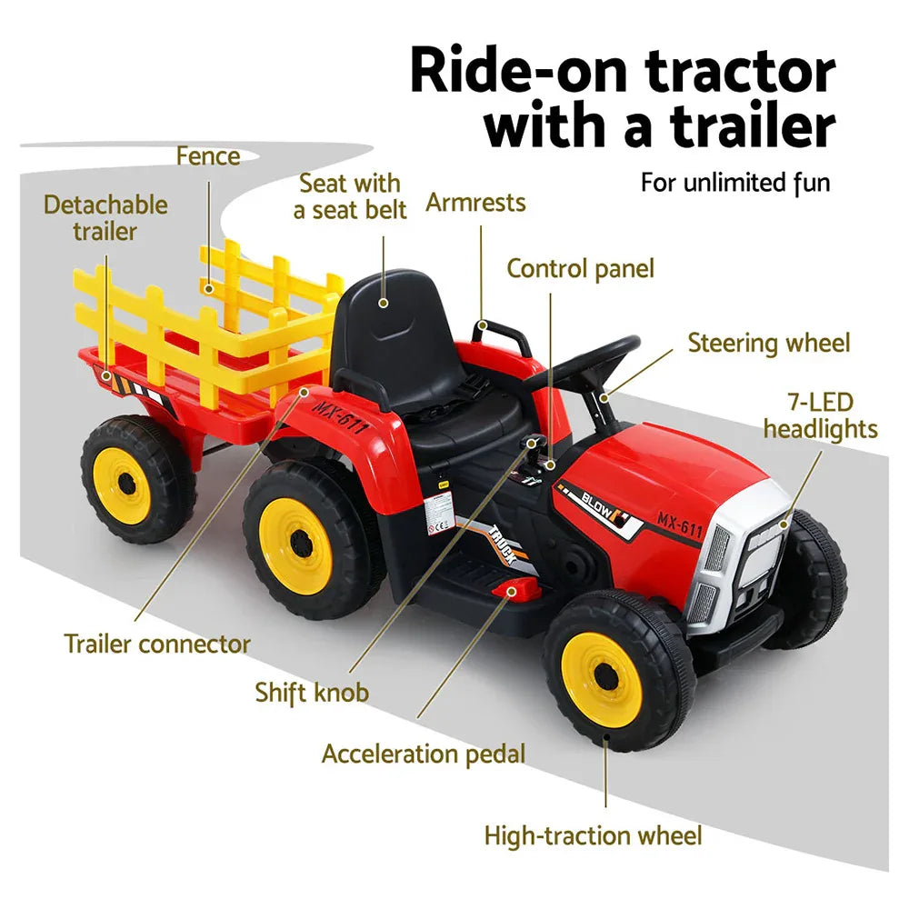 Rigo Kids Electric Ride On Car Tractor Toy Cars 12V Red - Mekamart Australia