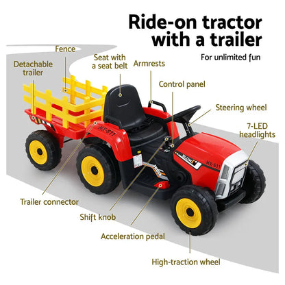 Rigo Kids Electric Ride On Car Tractor Toy Cars 12V Red - Mekamart Australia