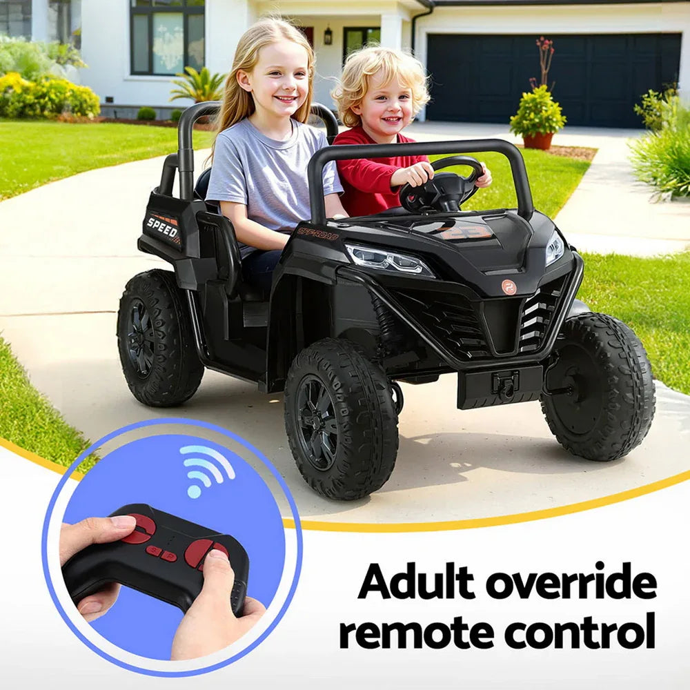 Rigo Kids Ride On Car Electric Toys Cars Headlight Music Remote Control Black - Mekamart Australia
