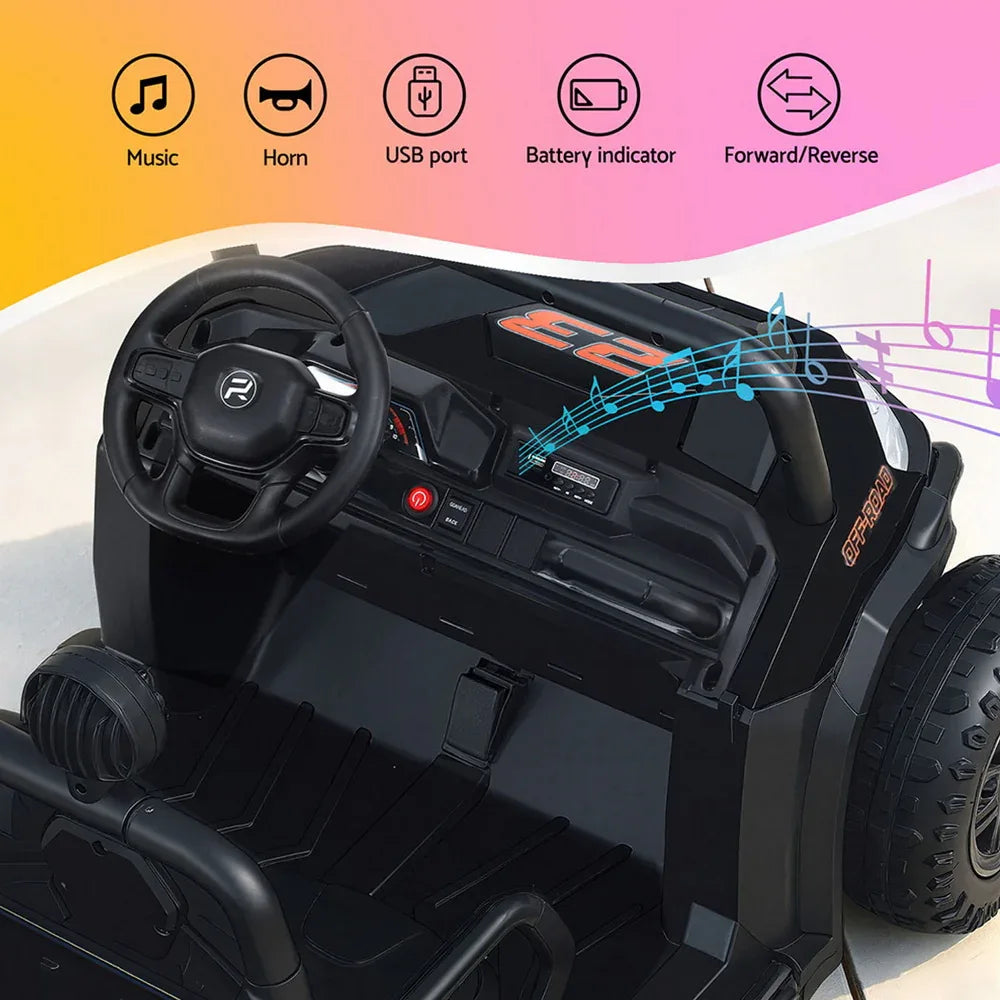 Rigo Kids Ride On Car Electric Toys Cars Headlight Music Remote Control Black - Mekamart Australia