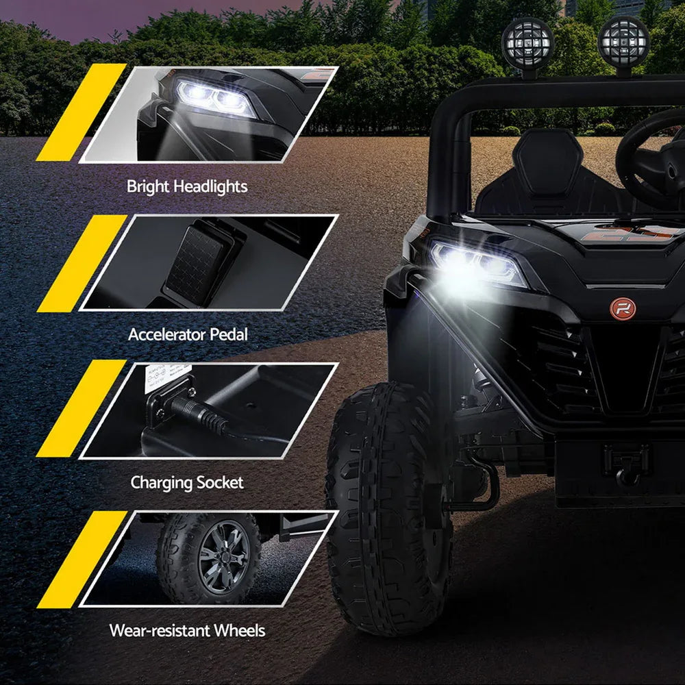 Rigo Kids Ride On Car Electric Toys Cars Headlight Music Remote Control Black - Mekamart Australia