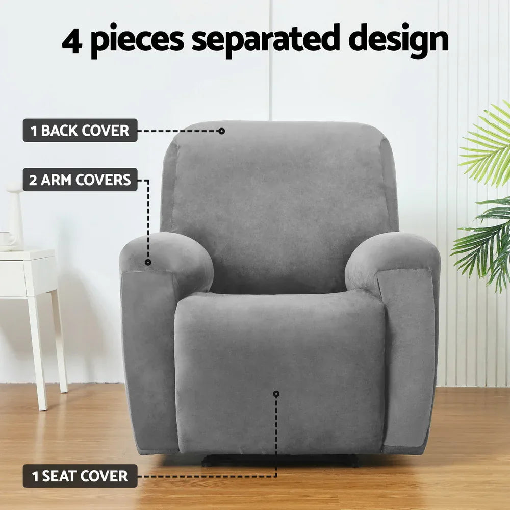 Artiss Recliner Chair Covers 1 Seater Velvet Grey - Mekamart Australia