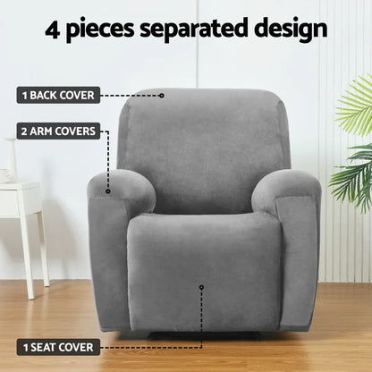 Artiss Recliner Chair Covers 1 Seater Velvet Grey - Mekamart Australia