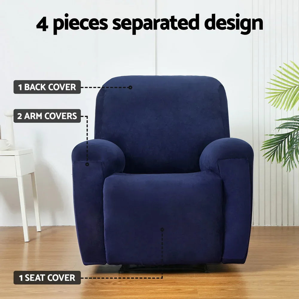 Artiss Recliner Chair Covers 1 Seater Velvet Navy - Mekamart Australia