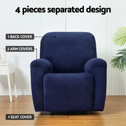 Artiss Recliner Chair Covers 1 Seater Velvet Navy - Mekamart Australia