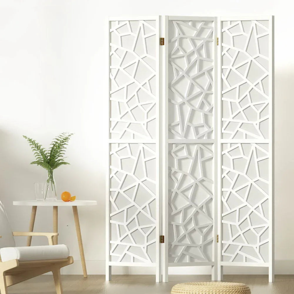 Artiss 3 Panel Room Divider Screen 122x170cm Clover White - Mekamart Australia
