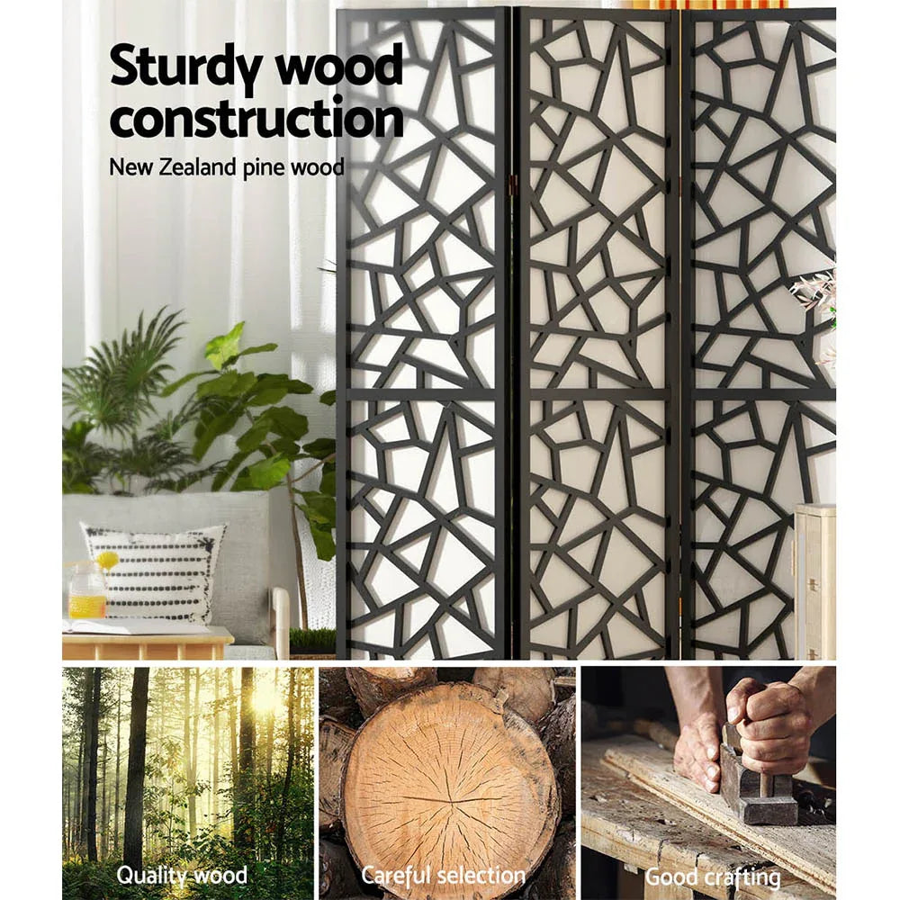 Artiss 4 Panel Room Divider Screen 162x170cm Clover Black - Mekamart Australia