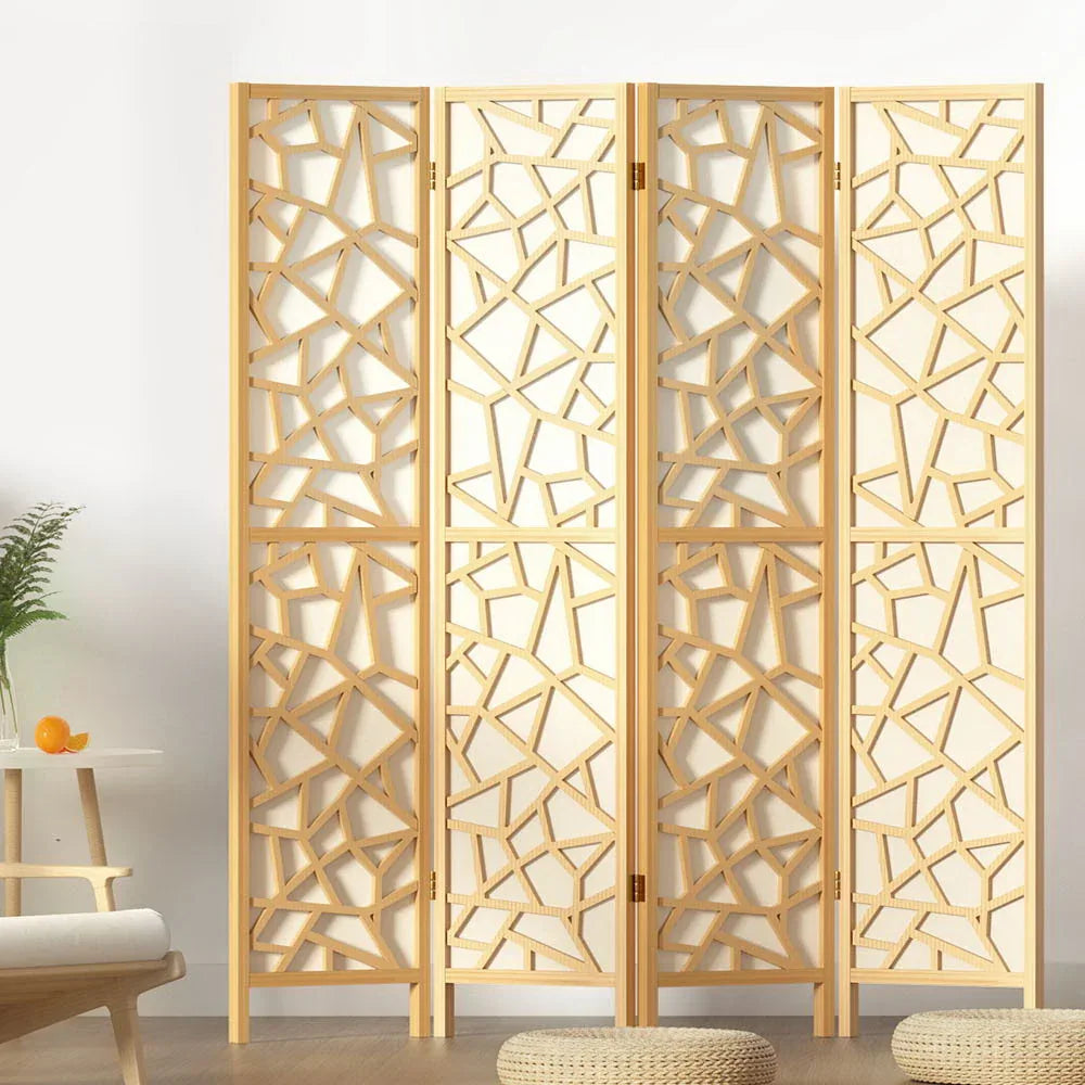 Artiss 4 Panel Room Divider Screen 162x170cm Clover Natural - Mekamart Australia