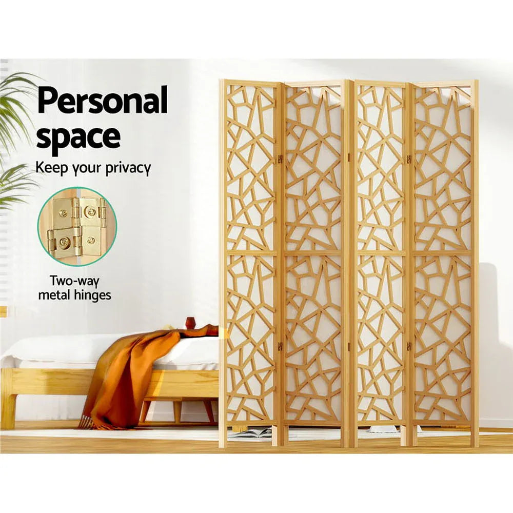 Artiss 4 Panel Room Divider Screen 162x170cm Clover Natural - Mekamart Australia
