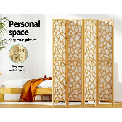 Artiss 4 Panel Room Divider Screen 162x170cm Clover Natural - Mekamart Australia