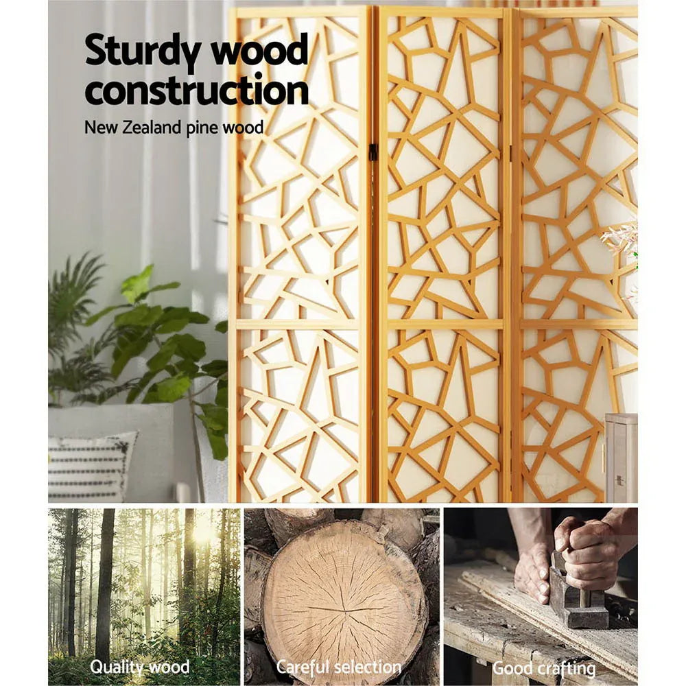 Artiss 4 Panel Room Divider Screen 162x170cm Clover Natural - Mekamart Australia
