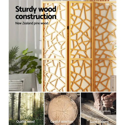 Artiss 4 Panel Room Divider Screen 162x170cm Clover Natural - Mekamart Australia