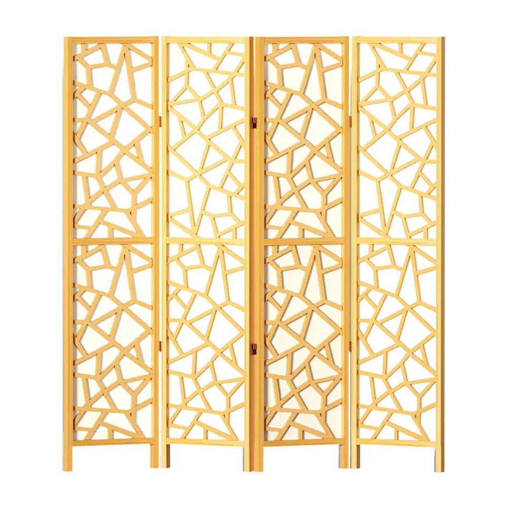 Artiss 4 Panel Room Divider Screen 162x170cm Clover Natural - Mekamart Australia