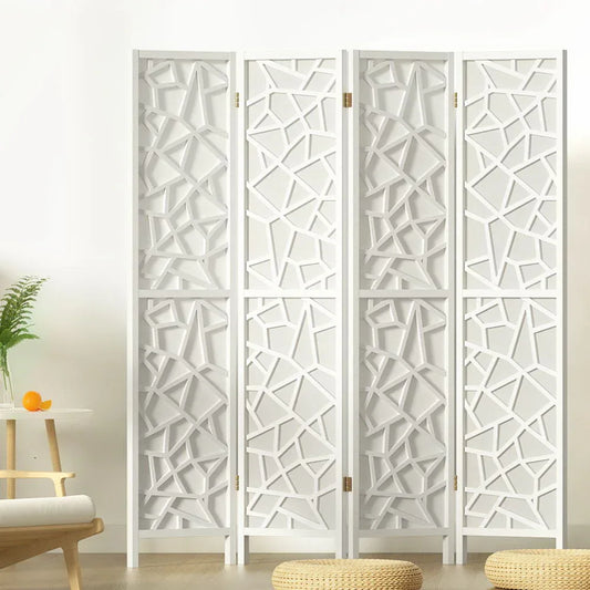 Artiss 4 Panel Room Divider Screen 162x170cm Clover White - Mekamart Australia