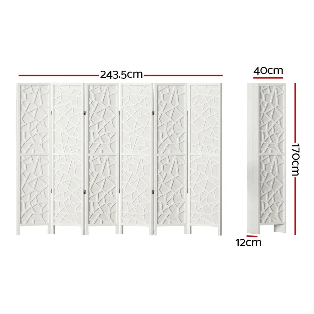 Artiss 6 Panel Room Divider Screen 244x170cm Clover White - Mekamart Australia