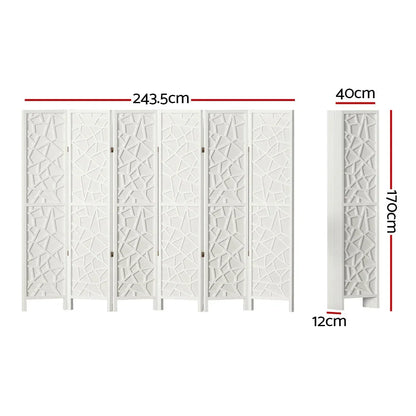Artiss 6 Panel Room Divider Screen 244x170cm Clover White - Mekamart Australia