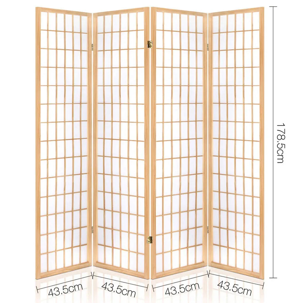 Artiss 4 Panel Room Divider Screen 174x179cm Natural - Mekamart Australia