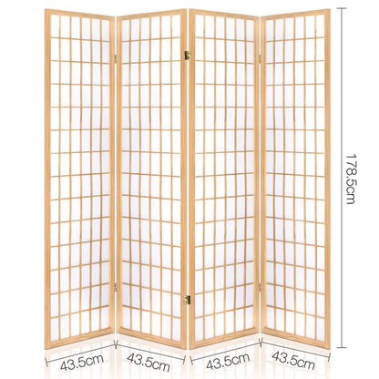 Artiss 4 Panel Room Divider Screen 174x179cm Natural - Mekamart Australia